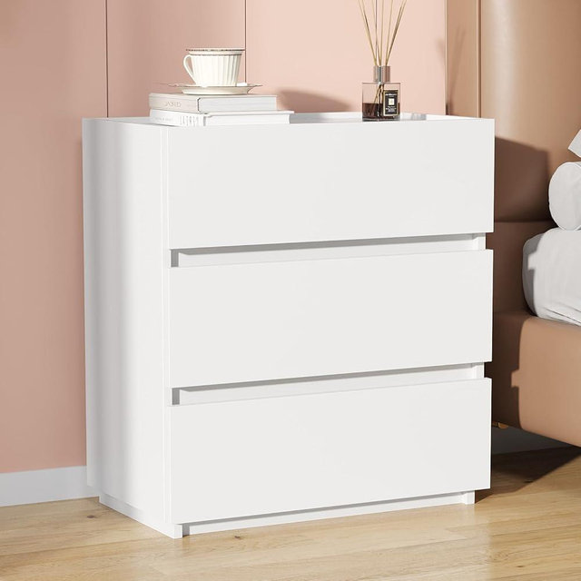 furtble 3 Drawer Dresser, Small Dresser for Closet, Wooden White Nightstand for Bedroom, Chest of Drawers Side Table Storage Cabinet for Home Office Entryway Hallway