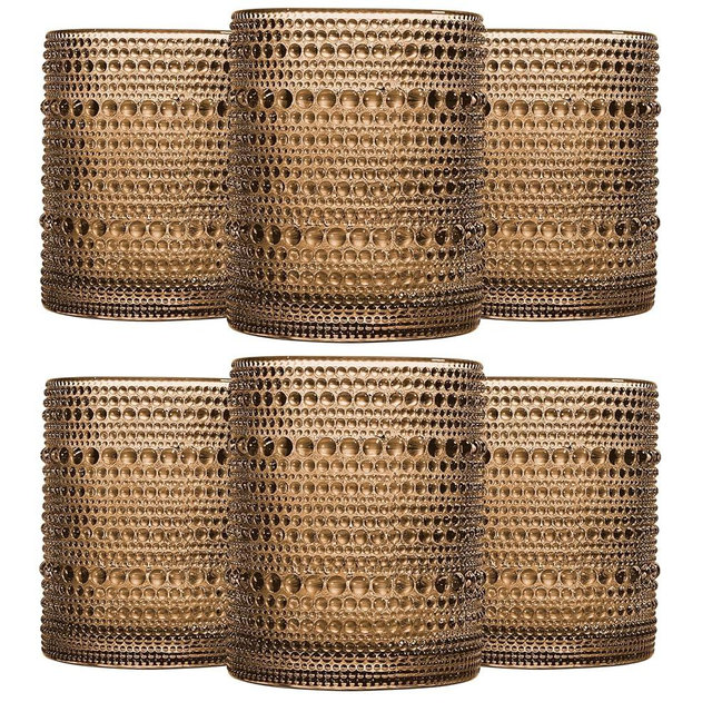 JOVGANK Brown Vintage Hobnail Drinking Glasses Set of 6, Embossed Water Tumbler 12oz, Kitchen & Bar Beaded Glass Cups, Beverage Glass Cups for Water, Beer, Juice, Cocktail Glassware, Brown