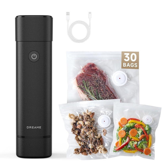 DREAME VH20 Handheld Vacuum Sealer Machine for Food with 30 Reusable Vacuum Bags, Compact Food Vacuum Sealer, Auto Stop, Rechargeable Food Sealer Saver, Dry & Moist Modes, For Container & Wine Bottles