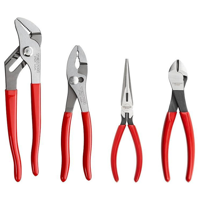 TEKTON Pliers Set, 4-Piece (Groove Joint, Slip Joint, Long Nose, Diagonal Cutting) | PLR99022