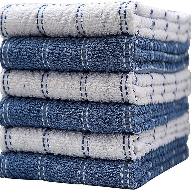 Pleasant Home Kitchen Towels (16.5”x 26”, 6 Pack) – Large Cotton Kitchen Hand Towels – Window Pane Design – 369 GSM Highly Absorbent Tea Towels Set – Blue