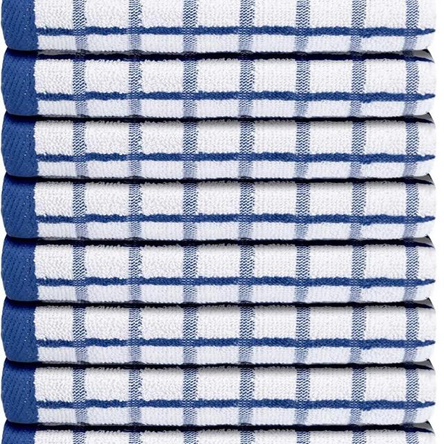 [8 Pack] Premium Dish Towels for Kitchen, with Hanging Loop - Heavy Duty Absorbent 100% Cotton 410 GSM Terry Kitchen Towels, 16x26 (Blue)