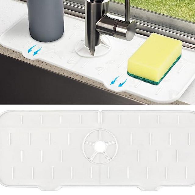 Kitchen Sink Splash Guard - Silicone Faucet Handle Drip Catcher Tray, Dish Soap Dispenser and Sponge Holder Mat Behind Faucet, Kitchen Guard Gadgets Sink Accessories for Kitchen Counter and Bathroom