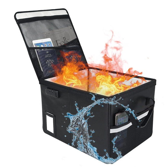 File Box with Lock 5200°F with Heat Insulated,Fireproof Box File Storage Organizer Anti-Static Box,Collapsible Fireproof Document Box Filing Box with Handle,Portable Home Office Safe