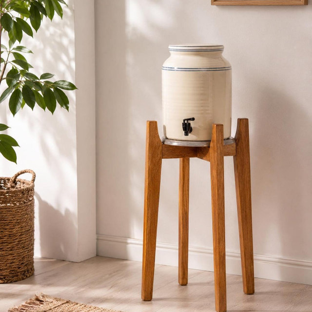 Indoor Water Filter Stand in Wood Mid Century Modern Style; Pot Holder, Handmade, Hardwood