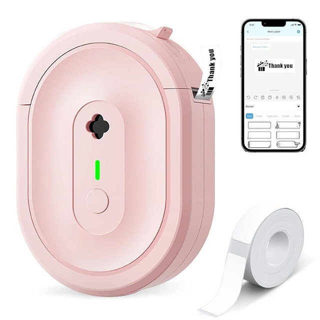 NDYIN Label Maker Machine with Tape, N12 Portable Bluetooth Label Printer, Wireless Mini Label Makers Thermal Sticker with Multiple Templates for Home, Kitchen, School, Office Organization, Pink