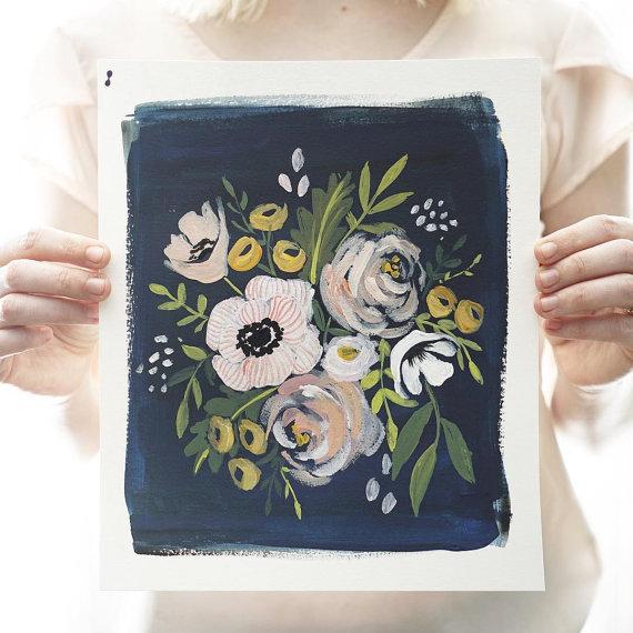 Navy and Blush Floral Print
