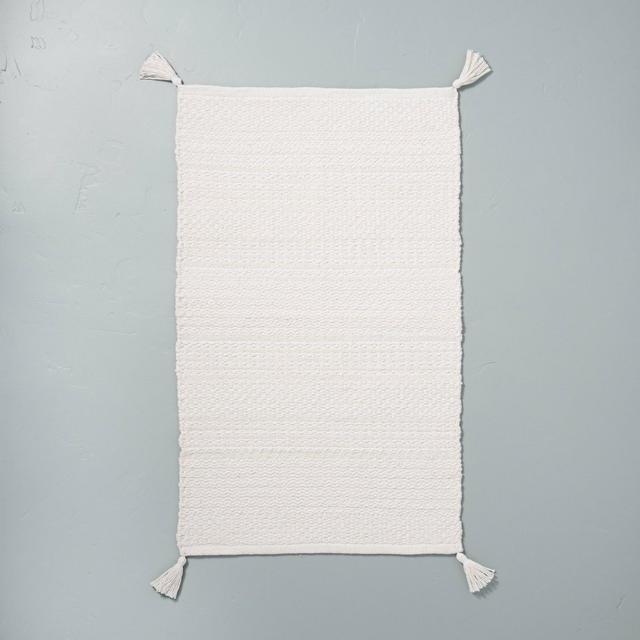 Tonal Bath Rug with Corner Tassels Sour Cream - Hearth & Hand™ with Magnolia