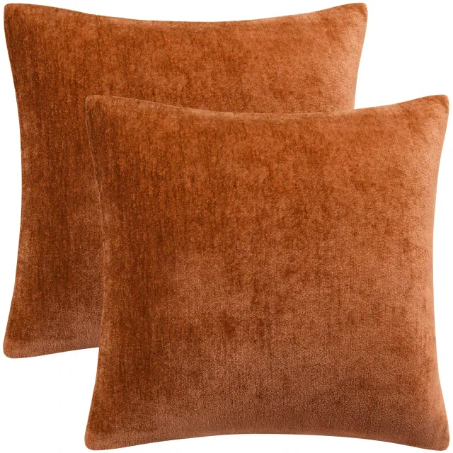 PiccoCasa Chenille Soft Decorative Cushion Water Repellent Throw Pillowcases 2 Pcs Burnt Orange 20"x20"