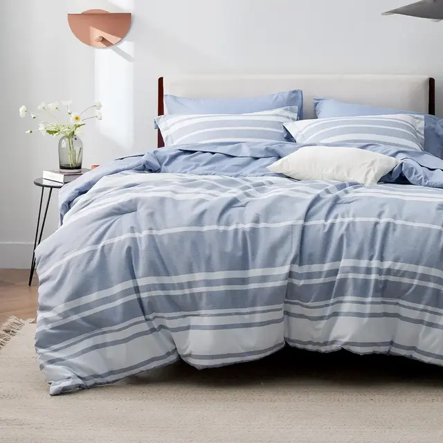 Blue & White Striped Cationic Dyeing Bed in Bag King Size 7Pcs - Bedsure