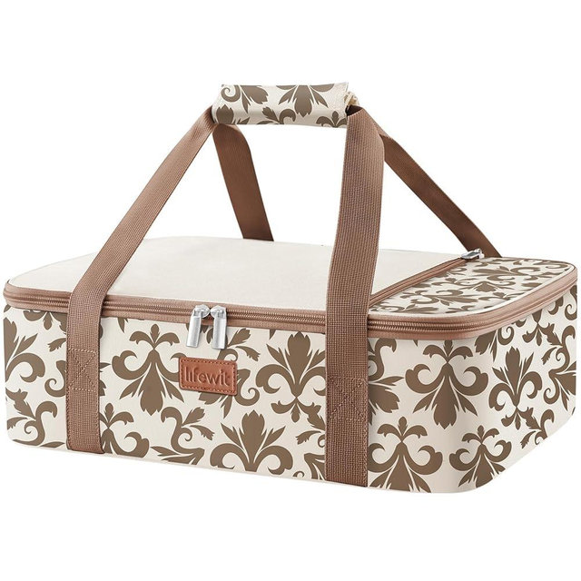 Lifewit Casserole Carrier for Hot or Cold Food, Insulated Casserole Baking Dish Bag Food Carrier, Lasagna Holder for Potluck/Parties/Picnic/Cookouts, Fits 9"x13" Baking Dish, Cream