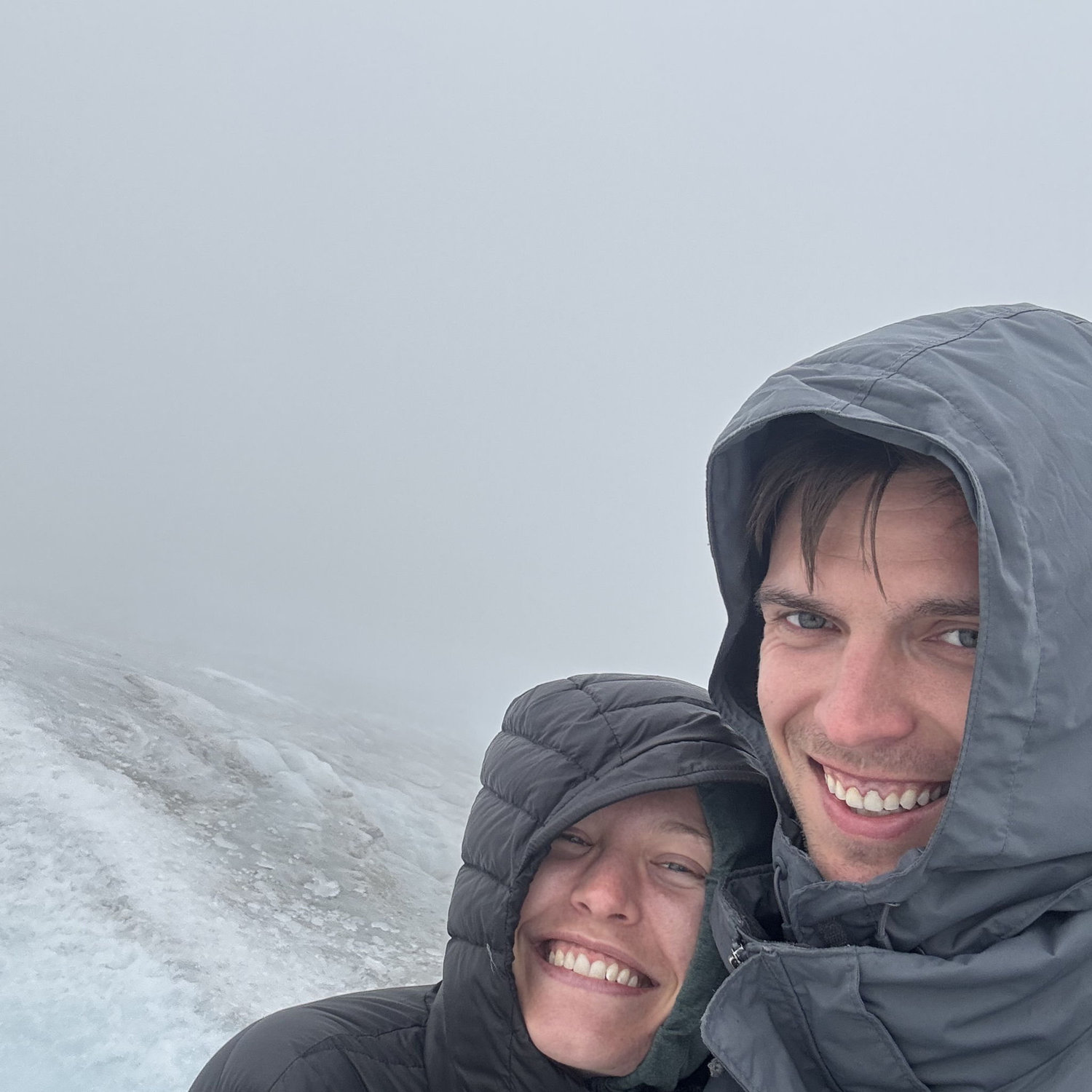 Standing on a glacier in Austria where the visibility made it hard to enjoy the views!