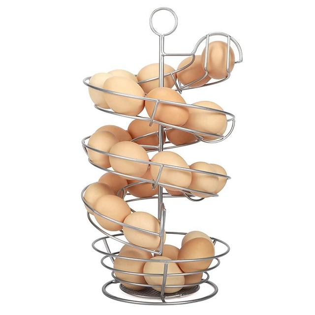 Silver Metal Egg Holder Countertop, Spiral Design Egg Skelter Dispenser Rack with Egg Storage Basket for Kitchen