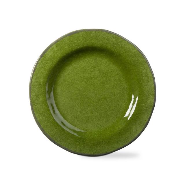 tagltd 11 in. Veranda Cracked Glazed Solid Melamine Plastic Dinnerware Plates Set of 4 Dishwasher Safe Indoor Outdoor Round Green