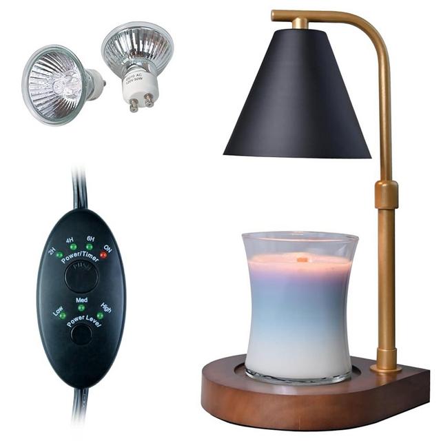 Candle Warmer Lamp with Timer - Electric Black Gold Adjust Candle Lamp Warmer, Birthday Gifts for Women, for Mom, House Warming Gifts New Home for Jar Candles with 2 Bulbs