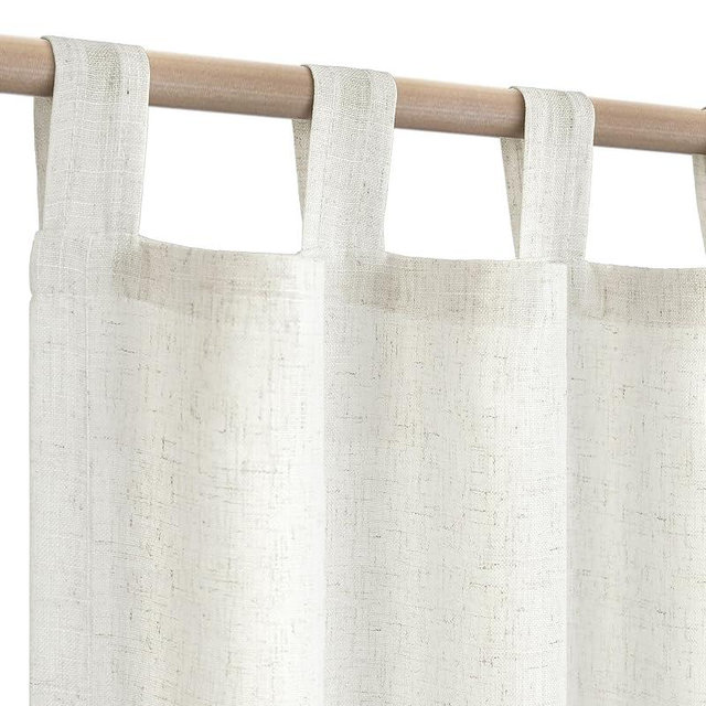 KOUFALL 90 Inch Curtains Long,Linen Sheer Semi Light Filtering Country Farmhouse Boho Window Treatments for Living Room Bedroom,Cream Ivory Off White