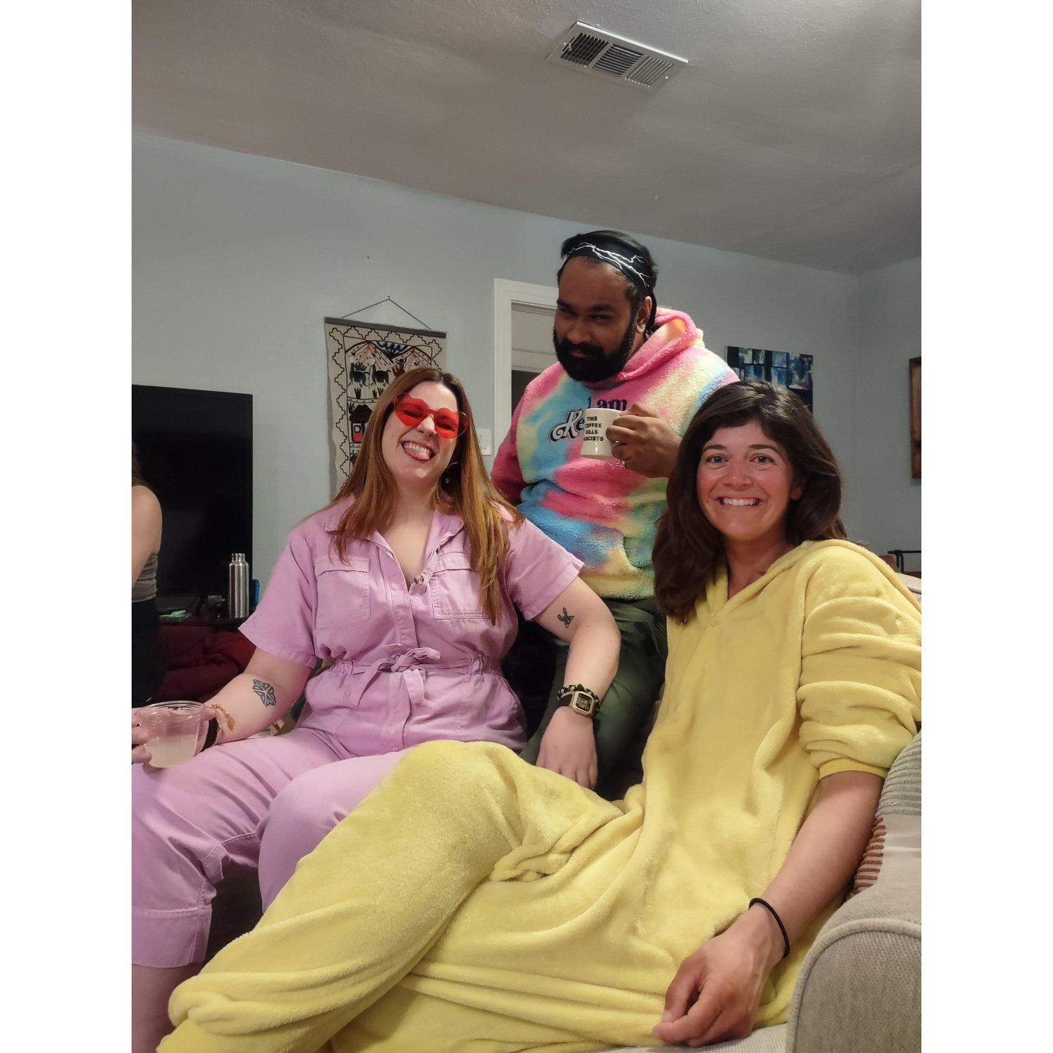Hannah, Vyasar, and Kitty, as Barbie, Ken and Pikachu, 2023