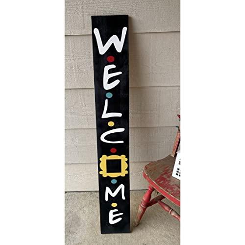 Senbzo Friends-themed Rustic Wood Sign, Welcome, 4x16 Inch (10x40cm), Black