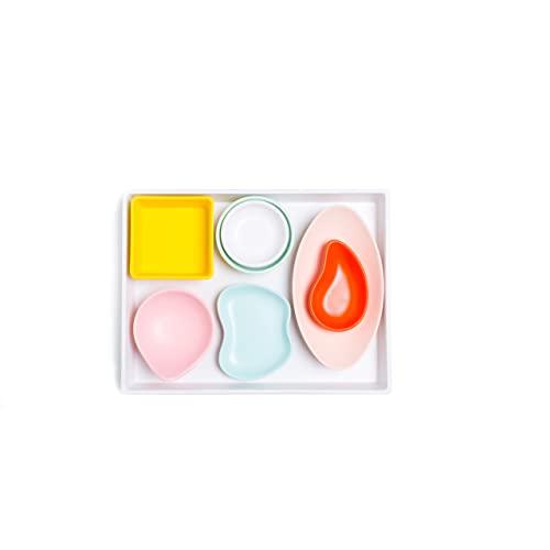 Sugar & Cloth White Melamine Tray and Multicolor Condiment Cups Set, 8 Pieces