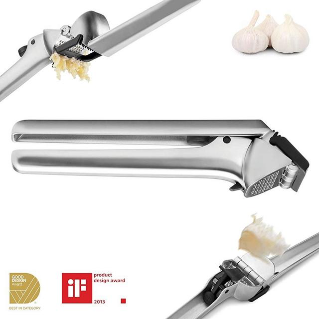 Dreamfarm Garject | Non-Scratch, Chrome Plated Zinc Garlic Press & Peeler | Black