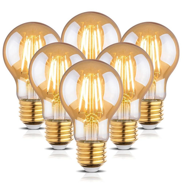 runquiz 2200k Led Light Bulb,Vintage A19 Edison Bulbs,Dimmable Amber Warm White Tone Light Bulb,Antique Led Filament Light Bulbs,Old Style Light Bulbs,40W/60W Equivalent,4 Watt/6 Watt,E26 Base