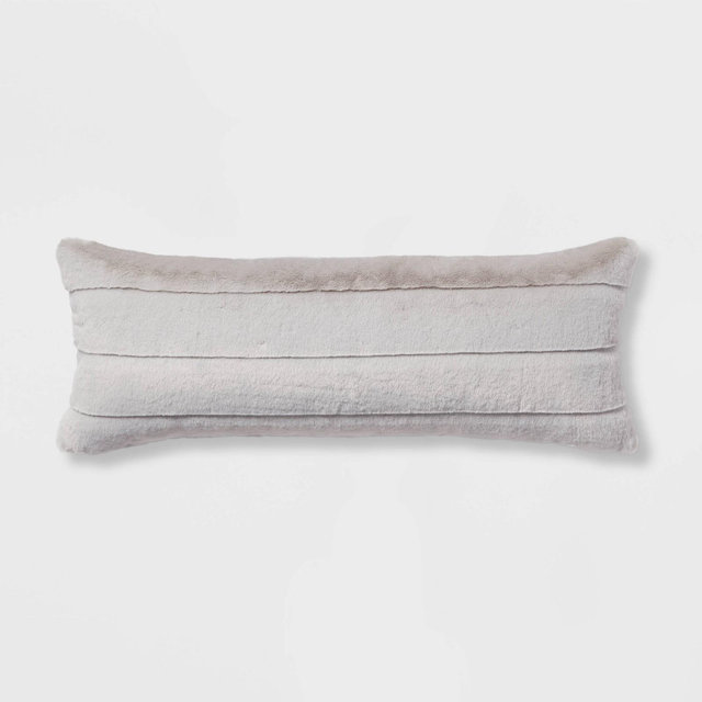 Oversized Oblong Faux Fur Channeled Decorative Throw Pillow Light Gray - Threshold™