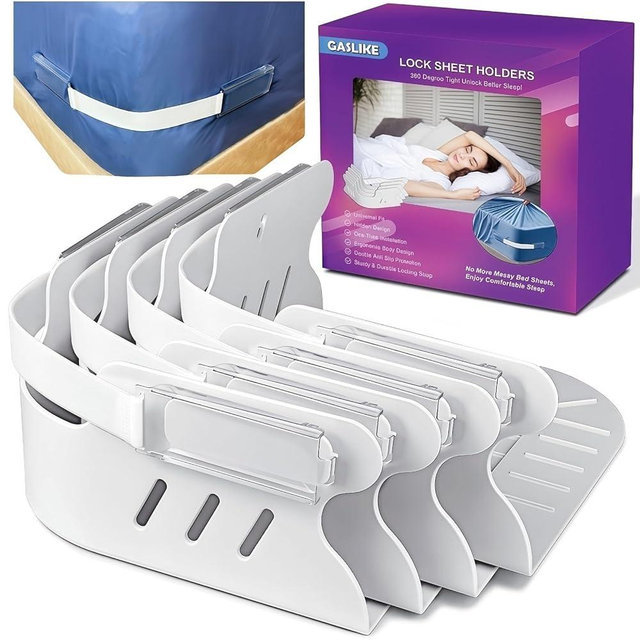 Lock Bed Sheet Holders for Corners - New Upgrade 4Pcs Heavy Duty Bed Sheet Straps with Anti-Slip Pads Keep Sheets Firm & Tight, No More Loose Sheets, Easy One-Time Installation for Any Mattress Sizes