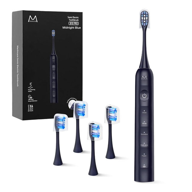 Marlincare Sonic Electric Toothbrush for Adults Teens: 180 Days Battery Life, 48000VPM Motor 5 Cleaning Modes 2 Min Smart Timer 4 Quality Replacement Heads IPX8 Durable Rechargeable Travel Toothbrush