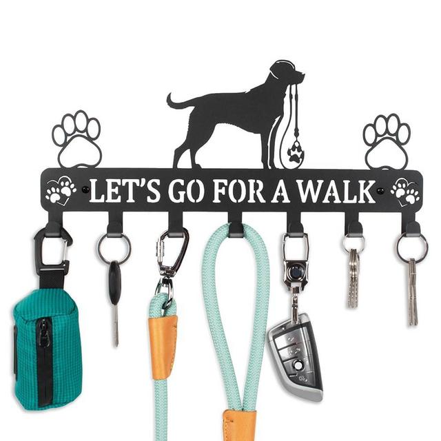 XSCQ Large Size Key Holder for Wall,Dog Leash Holder for Wall,13.5" L × 6.2" W × 0.75" H Metal Keys Holder on Wall Decorative with 7 Hooks,Key Rack for Entryway,Front Door,Hallway,Kitchen,Office