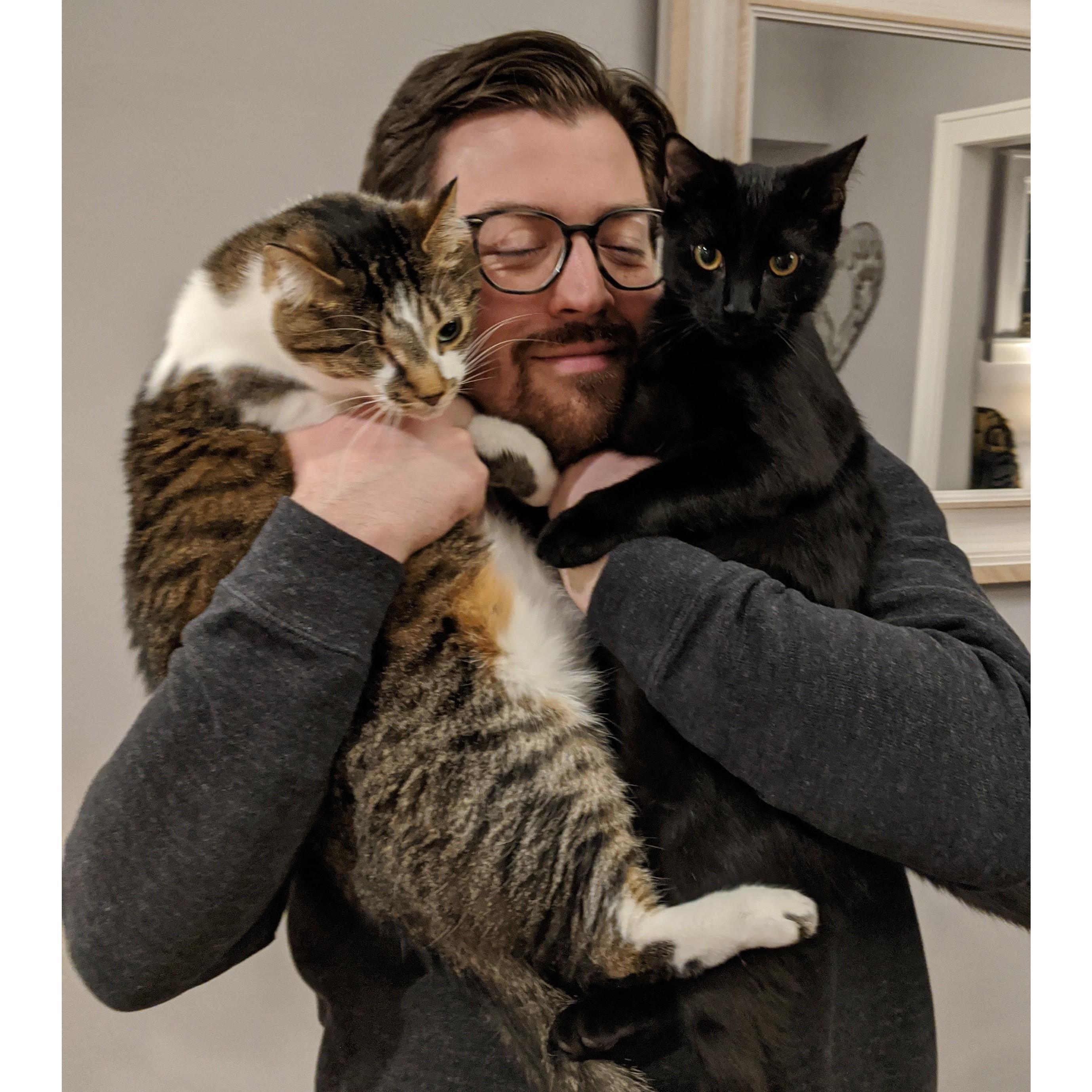 Dave with both of his boys, Scar and Loki.