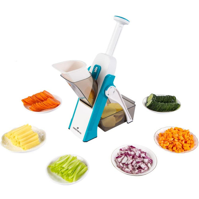 ONCE FOR ALL Mandoline Vegetable Slicer Adjustable Thickness Potato Onion Chopper Safe Upright Dicer Fruit (blue)