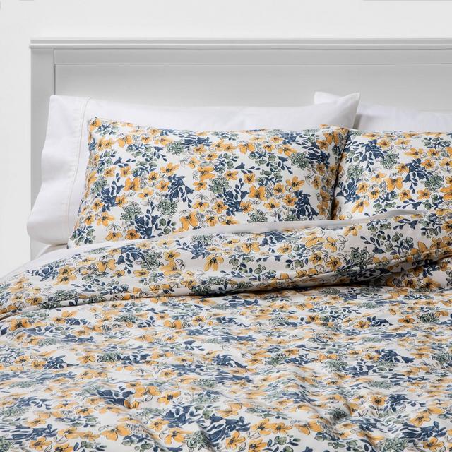 King Floral Printed Family Friendly Comforter & Sham Set Yellow - Threshold™