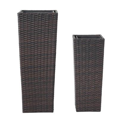 Everest 31" and 23" Cone Column Wicker 2pk Planters - Brown - Christopher Knight Home&#174;