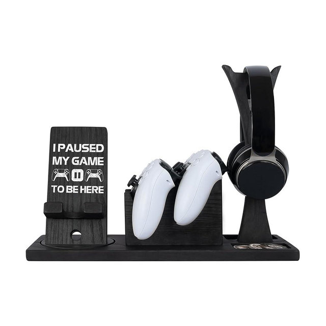 Kaseny Gaming Accessories Organizer with Headphone Holder, Rotatable Phone Stand & Controller Stand - Unique Gamer Gifts Controllers Holders Gaming Equipment, Gifts for Gamers Controller Holder