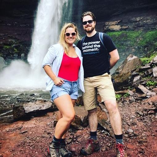 Hiking in the Catskills. We bought the engagement ring the next day.