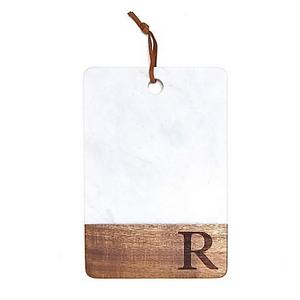 Artisanal Kitchen Supply® Monogram Letter "R" Marble and Acacia Wood Paddle Board