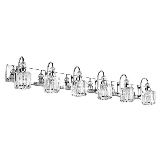 Ralbay Modern Crystal Vanity Lights 6-Lights Stainless Steel Crystal Bathroom Vanity Lights Over Long Mirror Modern Crystal Vanity Lighting Fixtures for Bathroom