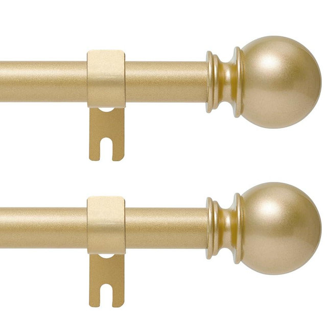 Gold Curtain Rod for Windows 30 to 60 Inch, 2 Pack 5/8 Inch Diameter Adjustable Curtain Rods With Brackets, Heavy Duty Easy to Install Curtain Rods for Bedroom, Outdoor Curtain Rod for Patio