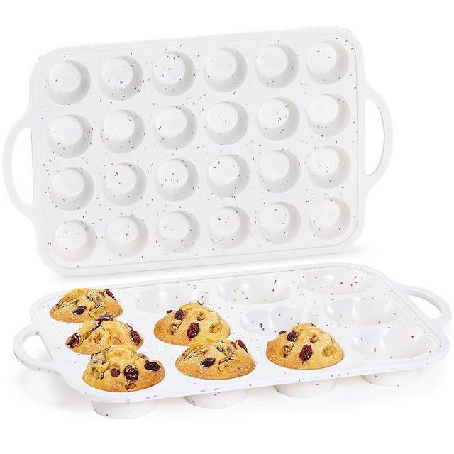 CAKETIME Silicone Muffin Pans for Baking, Metal Reinforced Frame Regular 12 Cups & Mini 24 Cups Cupcake Pan Nonstick Muffin Pan for Homemade Baking Easy to Handle
