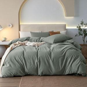 Cotton Duvet Cover Set King-Heathered Green