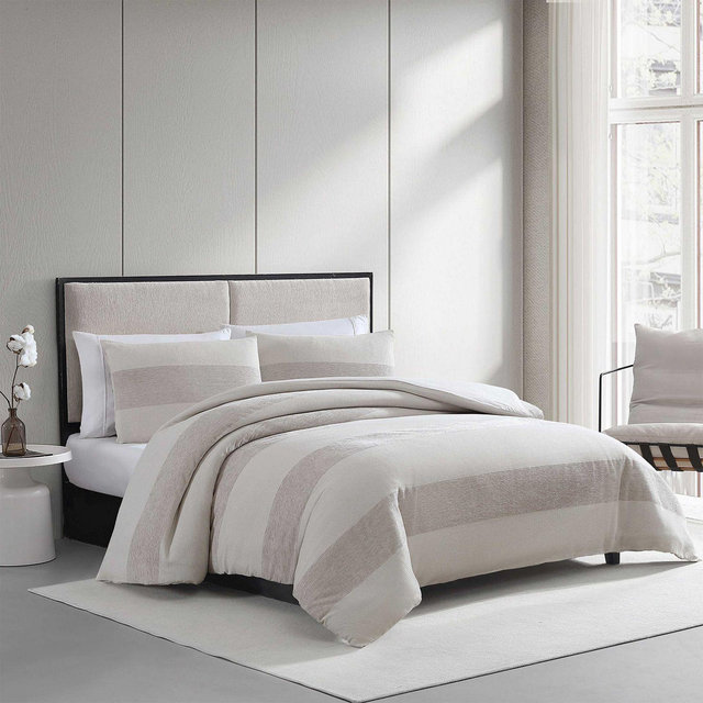 Vera Wang Chenille Waffle Stripe 3 Piece Comforter Set, Queen