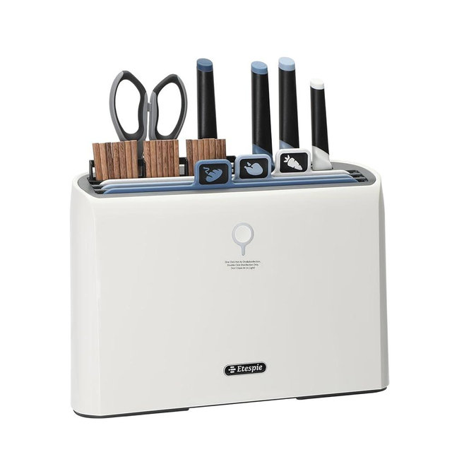 Smart Cutting Board & Knife Set,Self Cleaning Cutting Board Set with 4 Stainless Steel Knives,3 Color Coded Cutting Boards,10 Pairs of Chopsticks and 1 Pair of Scissors (blue)