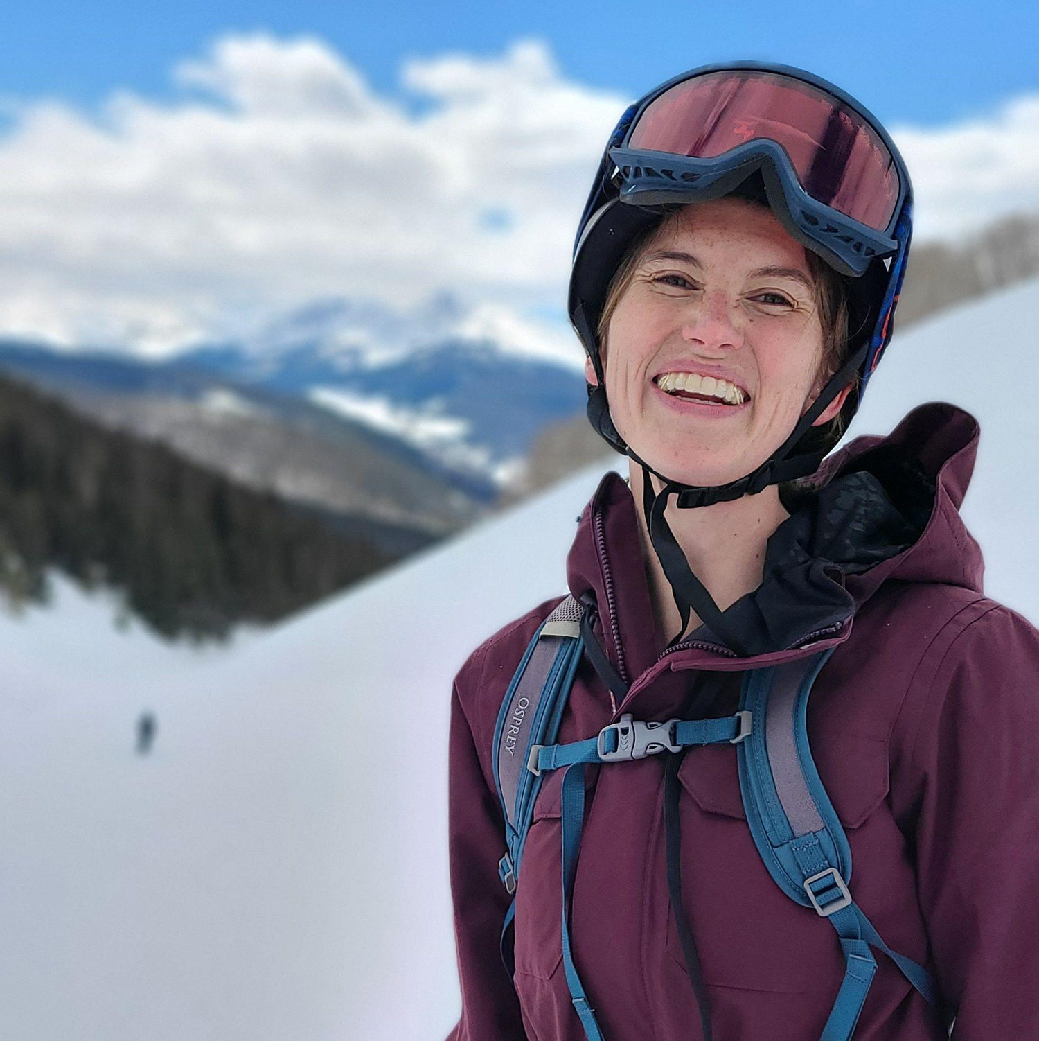 Izzy on the brink of tears skiing. But smiling for the camera and doing her best to be a good sport.