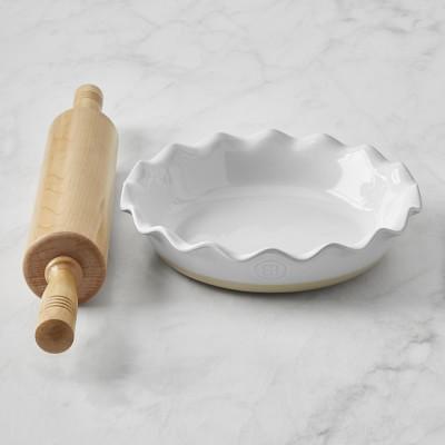 Emile Henry Ruffled Pie Dish, White & Maple Rolling Pin Set