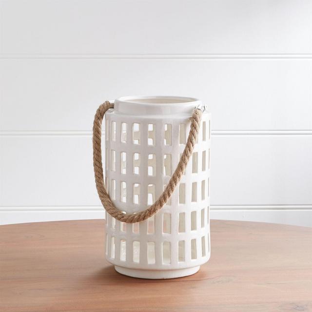 Peek 10.75" Ivory Ceramic Lantern