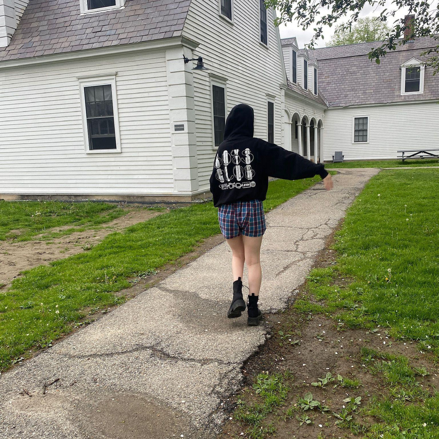 Mia lived in the house next door to mine while in college. When she stayed the night in Bingham, this is often how she would walk home in the morning.