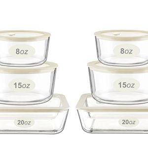 Urban Green Glass Food Container Set with Glass Lid, 6 Pack, Food Storage Containers Set, Airtight, LeakProof, Micowave Safe, 100% Plastic Free, Meal Prep Containers (White Color)