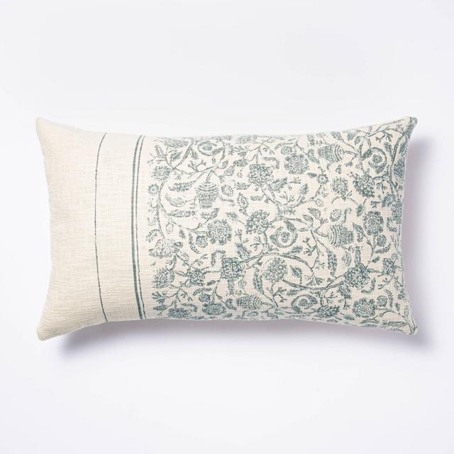 Oversized Floral Striped Lumbar Throw Pillow Blue/Cream - Threshold™ designed with Studio McGee