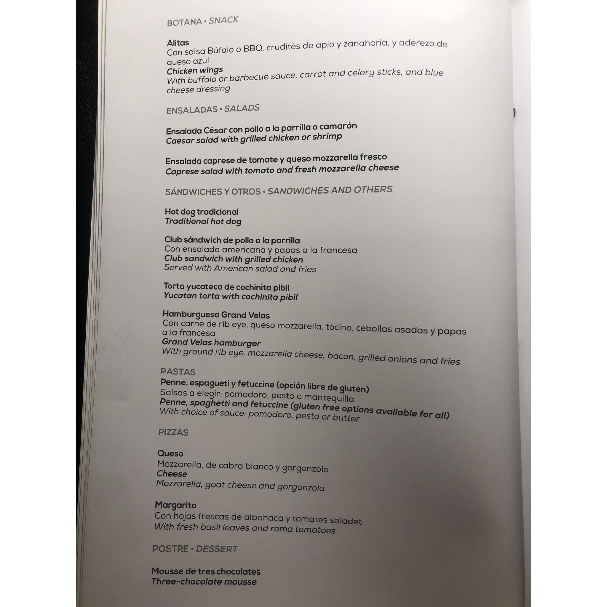 Late night room service menu