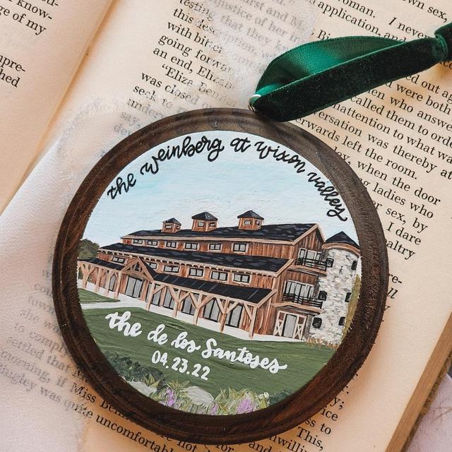 Hand Painted Wedding Venue Ornament | Farmhouse Wood Disc